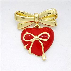 Copper Bowknot And Heart Pendant Red Enamel Gold Plated, approx 14mm, 7-17mm