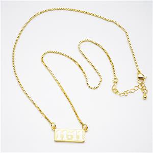 Copper Necklace Double Eleven Number 11 White Enamel Gold Plated, approx 9-20mm, 1.2mm, 42-47cm lengthe