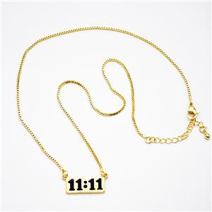 Copper Necklace Double Eleven Number 11 Black Enamel Gold Plated, approx 9-20mm, 1.2mm, 42-47cm lengthe