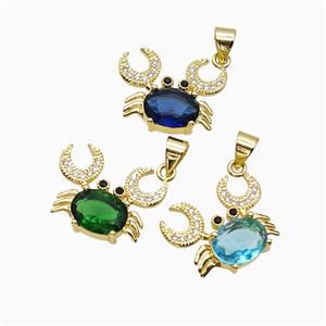 Copper Crab Pendant Pave Crystal Glass Gold Plated Mixed, approx 14-18mm