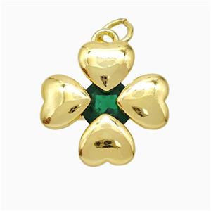 Copper Clover Pendant Pave Crystal Gold Plated, approx 16mm