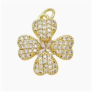 Copper Clover Pendant Pave Zirconia Gold Plated, approx 16mm
