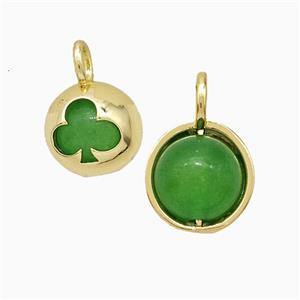 Copper Pendant Pave Green Dye Jade Clover Gold Plated, approx 10mm