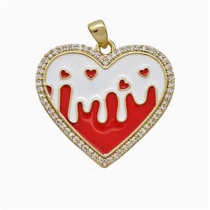 Copper Heart Pendant Pave Zirconia Enamel Gold Plated, approx 25mm