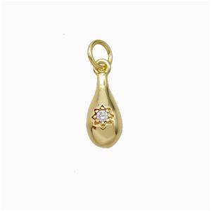 Copper Teardrop Pendant Pave Zirconia Gold Plated, approx 6-12mm