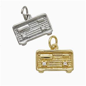 Copper Radio Charms Pendant Pave Zirconia Mixed, approx 9-14mm