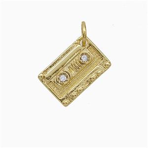 Copper Cassette Pendant Pave Zirconia Gold Plated, approx 9-13mm