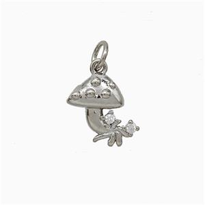 Copper Mushroom Pendant Pave Zirconia Platinum Plated, approx 10mm