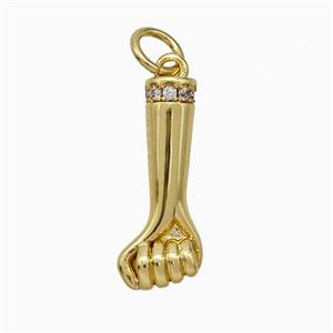 Copper Hand Pendant Pave Zirconia Fist Gold Plated, approx 7-18mm