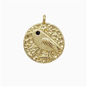 Copper Birds Pendant Circle Hammered Gold Plated, approx 14mm