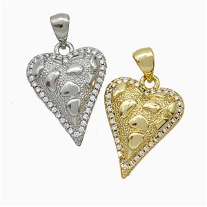 Copper Heart Pendant Pave Zirconia Hammered Mixed, approx 15-18mm