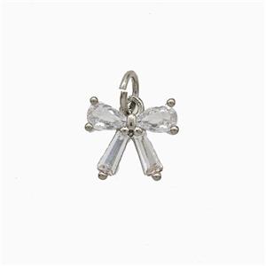 Copper Bowknot Pendant Pave Zirconia Platinum Plated, approx 9-10.5mm