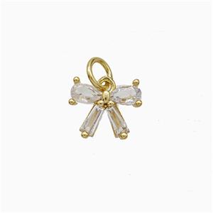 Copper Bowknot Pendant Pave Zirconia Gold Plated, approx 9-10.5mm