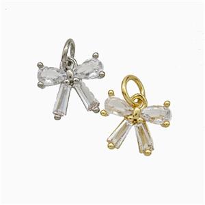 Copper Bowknot Pendant Pave Zirconia Mixed, approx 9-10.5mm