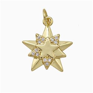 Copper Star Pendant Pave Zirconia Gold Plated, approx 16mm