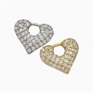 Copper Heart Pendant Pave Zirconia Mixed, approx 14-16.5mm