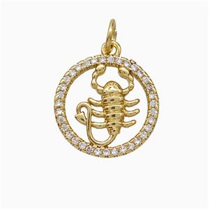 Copper Scorpion Pendant Pave Zirconia Gold Plated, approx 15mm