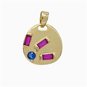 Copper Slice Pendant Pave Zirconia Gold Plated, approx 14-15mm
