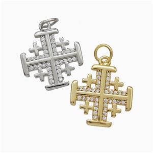 Copper Cross Pendant Pave Zirconia Mixed, approx 16mm