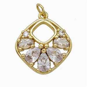 Copper Square Pendant Pave Zirconia Gold Plated, approx 18mm