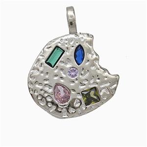 Copper Slice Pendant Pave Zirconia Platinum Plated, approx 15-17mm