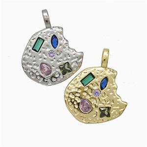 Copper Slice Pendant Pave Zirconia Mixed, approx 15-17mm
