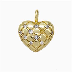 Copper Heart Pendant Pave Zirconia Gold Plated, approx 15mm