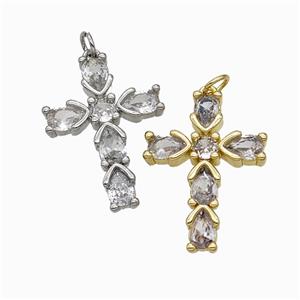 Copper Cross Pendant Pave Zirconia Mixed, approx 18-25mm