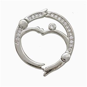 Copper Carabiner Clasp Pave Zirconia Platinum Plated, approx 19-20mm