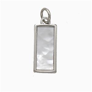 Copper Rectangle Pendant Pave Shell Platinum Plated, approx 7-15mm