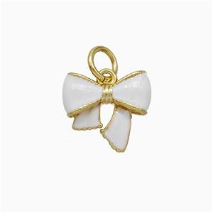 Copper Bowknot Pendant White Enamel Gold Plated, approx 11mm
