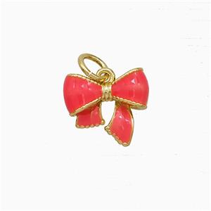 Copper Bowknot Pendant Red Enamel Gold Plated, approx 11mm