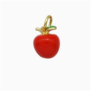 Copper Apple Pendant Red Enamel Gold Plated, approx 8mm