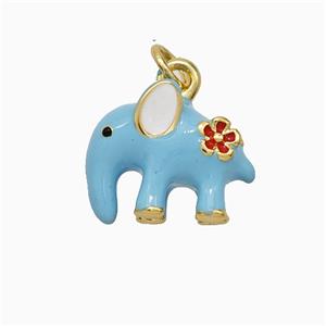 Copper Elephant Pendant Blue Enamel Gold Plated, approx 12-15mm