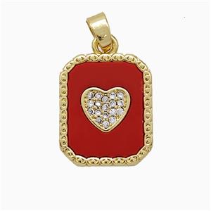 Copper Heart Pendant Pave Zirconia Red Shell Rectangle Gold Plated, approx 13-16mm