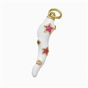 Copper Chili Pendant White Enamel Star Gold Plated, approx 6-21mm