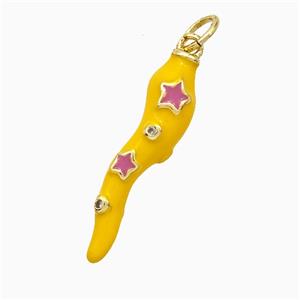 Copper Chili Pendant Yellow Enamel Star Gold Plated, approx 6-21mm
