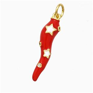 Copper Chili Pendant Red Enamel Star Gold Plated, approx 6-21mm