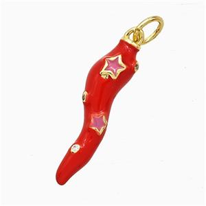 Copper Chili Pendant Red Enamel Star Gold Plated, approx 6-21mm