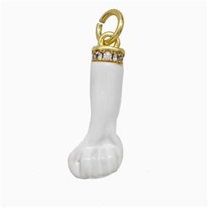 Copper Hand Pendant Pave Zirconia White Enamel Fist Gold Plated, approx 7-18mm