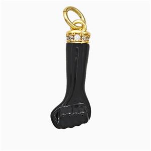 Copper Hand Pendant Pave Zirconia Black Enamel Fist Gold Plated, approx 7-18mm
