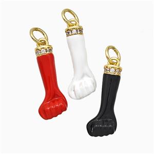 Copper Hand Pendant Pave Zirconia Enamel Fist Gold Plated Mixed, approx 7-18mm