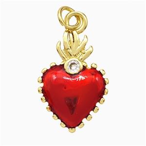 Copper Heart Pendant Red Painted Gold Plated, approx 14-20mm