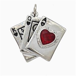 Playing Card Charms Copper Pendant Pave Crystal Glass Enamel Platinum Plated, approx 20-23mm