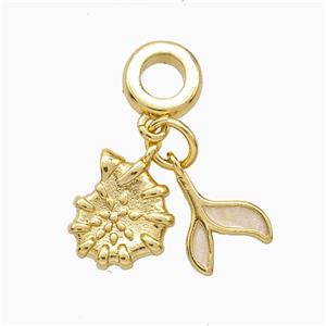 Copper Spiral Shell And Mermaid-Tail Pendant White Painted Gold Plated, approx 8-10mm, 7mm dia