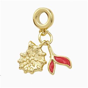 Copper Spiral Shell And Mermaid-Tail Pendant Red Painted Gold Plated, approx 8-10mm, 7mm dia