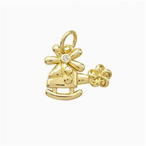 Helicopter Charms Copper Pendant Pave Zirconia Airplane Gold Plated, approx 12-14mm