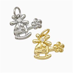 Helicopter Charms Copper Pendant Pave Zirconia Airplane Mixed, approx 12-14mm