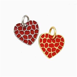 Copper Heart Pendant Red Enamel Mixed, approx 10mm