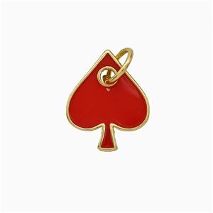 ACE of Heart Copper Pendant Red Enamel Gold Plated, approx 12mm